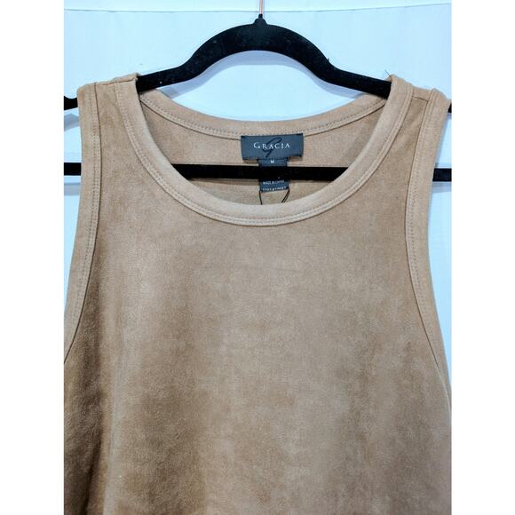 Gracia Faux Suede Asymmetrical Fit & Flare Mini Dress Camel Medium NWT - Picture 3 of 6